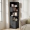 ELECWISH Corner Shelf with Light 5-Tier Black Storage Cabinet with Drawers Modern Tall Bookshelf Stand for Living Room